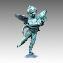 Large Bronze Garden Sculpture Cupid&Dolphin Brass Statue Tpls-014